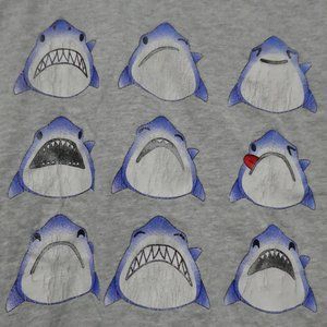 GAP KIDS, large, grey graphic tee, shark theme, EUC